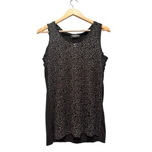 ITOO‎ Italy Black Sequin Tank Top Made in Italy Stretch Party Shirt M/L